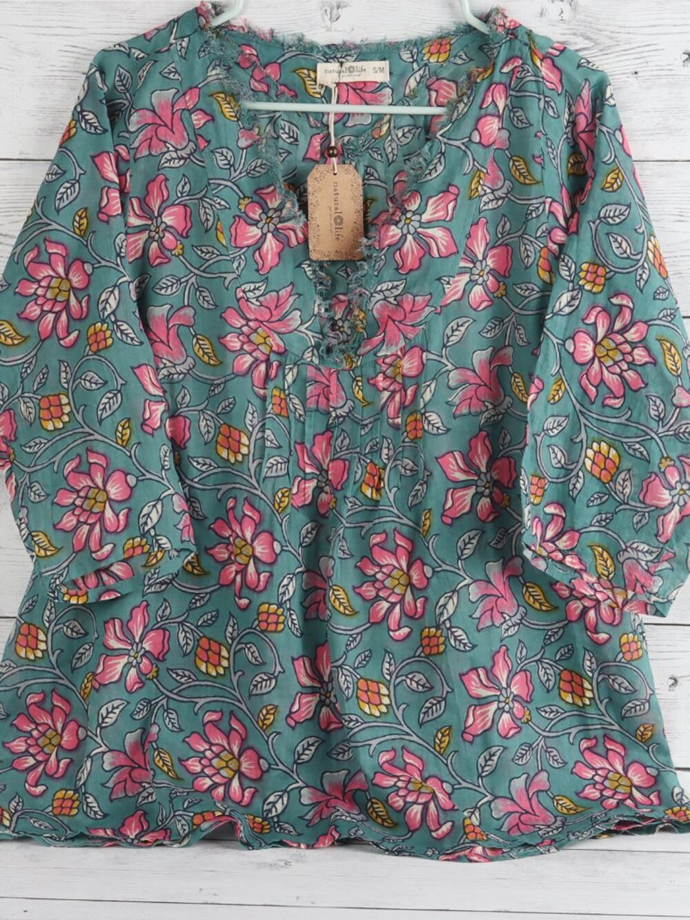 Natural Life Tunic In-A-Bag S/M Teal & Pink Floral